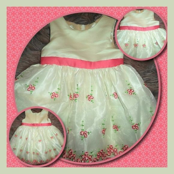 AMERICAN PRINCESS DRESS SPRING EASTER FLORAL EMBROIDERED~GIRLS SIZE 18M 18 MO - Picture 1 of 4